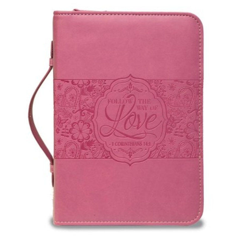 1 Corinthians 14:1, Bible Cover, Pink, Large